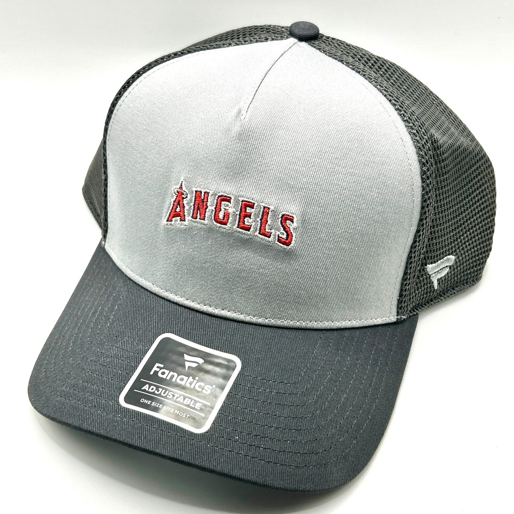 Angels Fanatics Trucker Hat OSFM Gray Mesh Back Snapback Baseball Cap MLB Gear